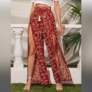 Slit pants, sheer material